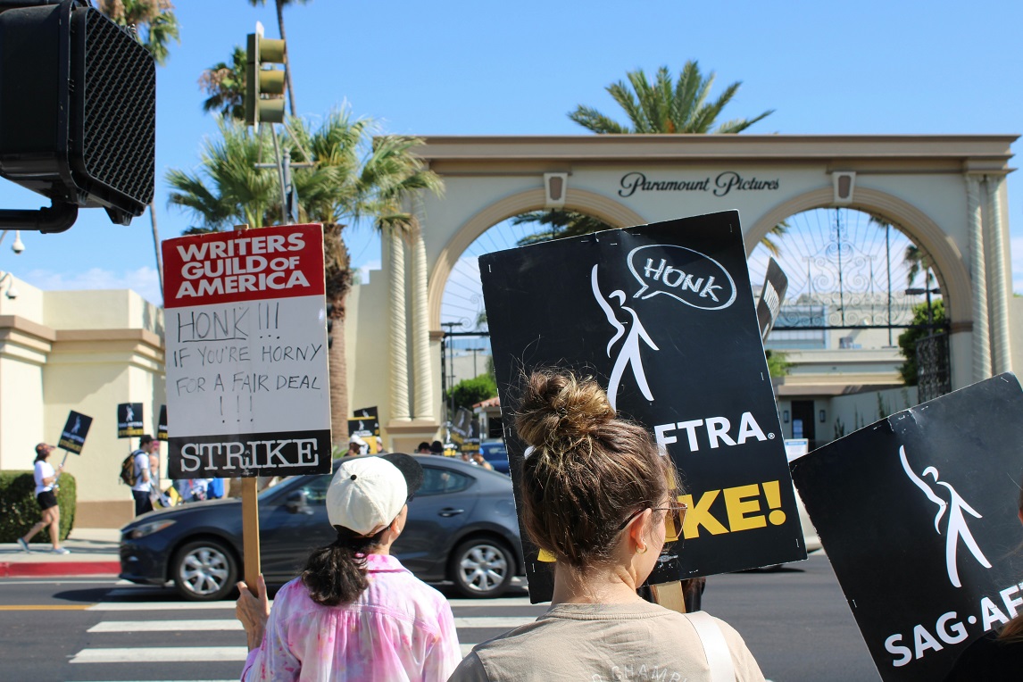 Picketers in front of Paramount Studios during the 2023 WGA and SAG-AFTRA strikes (Unsplash Images)
